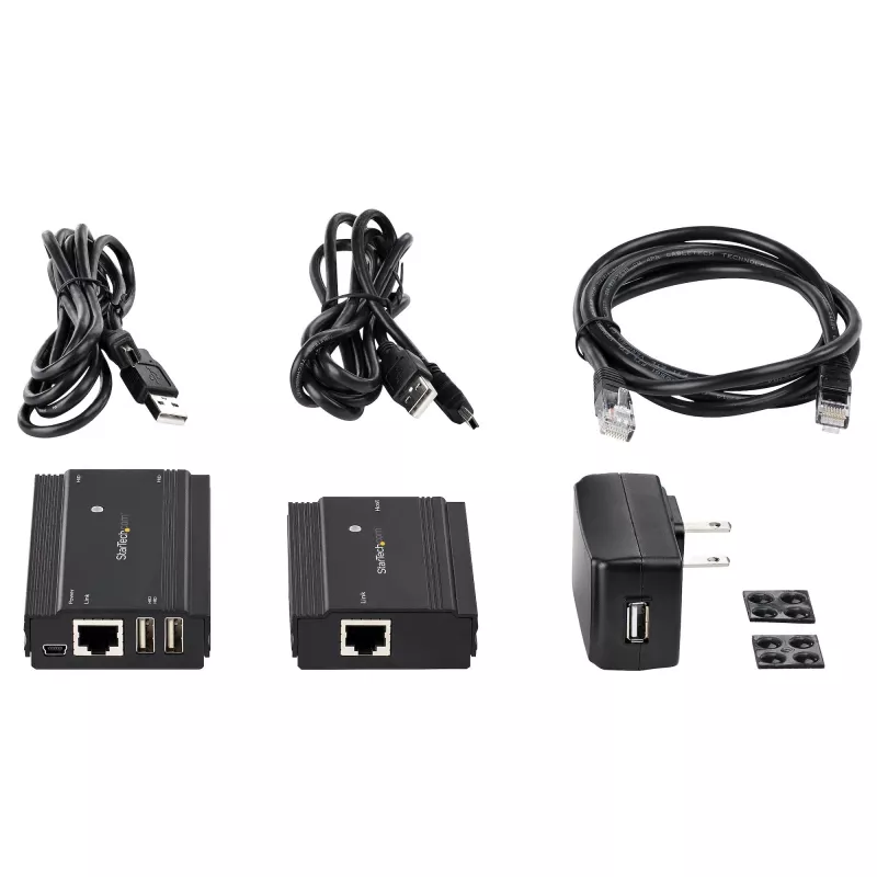 StarTech.com 4 prievadų USB 2.0 praplėtimo stotelė per vieną CAT5e/CAT6 Ethernet kabelį (RJ45) - 100 m - USB prailgintuvo adapterio rinkinys - metalinis korpusas - išorinis maitinimas - 480 Mbps