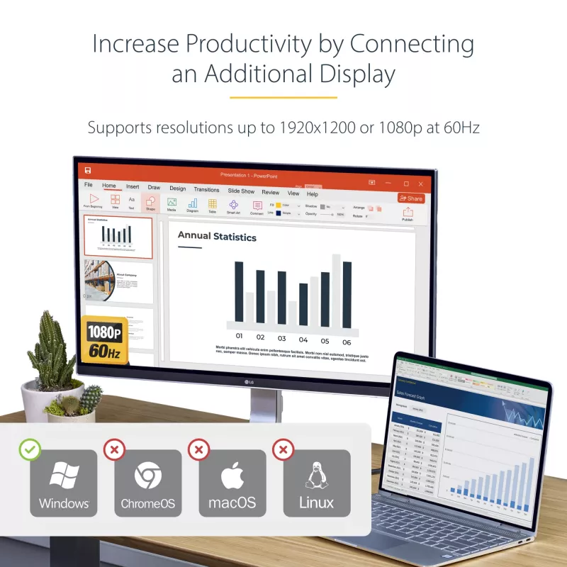 StarTech.com USB 3.0 į HDMI adapteris, USB į HDMI monitoriaus keitiklis, 1080p, skirtas Windows (nepalaiko macOS/ChromeOS/Linux) - TAA