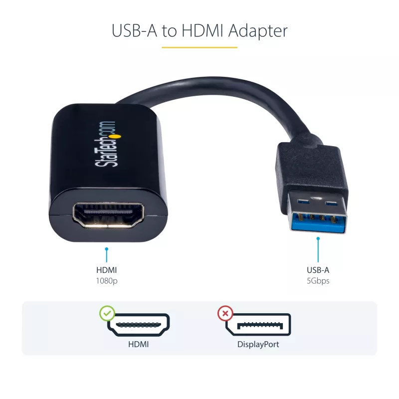 StarTech.com USB 3.0 į HDMI adapteris, USB į HDMI monitoriaus keitiklis, 1080p, skirtas Windows (nepalaiko macOS/ChromeOS/Linux) - TAA