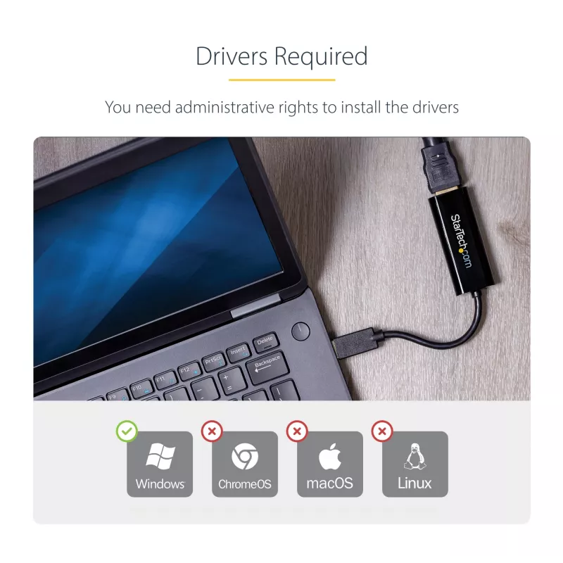 StarTech.com USB 3.0 į HDMI adapteris, USB į HDMI monitoriaus keitiklis, 1080p, skirtas Windows (nepalaiko macOS/ChromeOS/Linux) - TAA