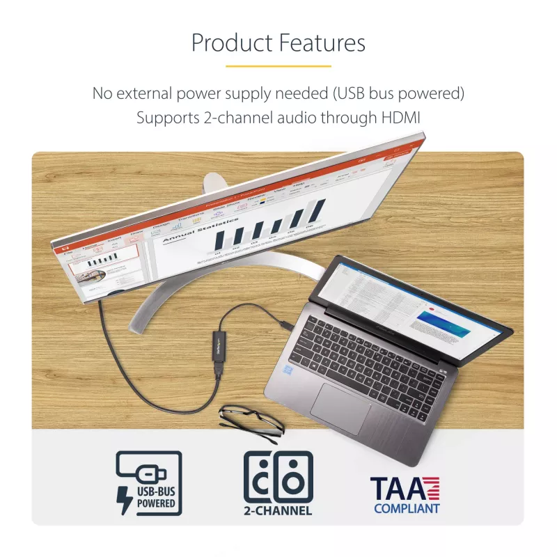 StarTech.com USB 3.0 į HDMI adapteris, USB į HDMI monitoriaus keitiklis, 1080p, skirtas Windows (nepalaiko macOS/ChromeOS/Linux) - TAA