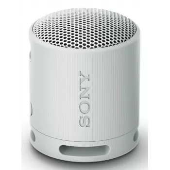 Sony SRS-XB100 – belaidis Bluetooth garsiakalbis, nešiojamas, atsparus vandeniui ir dulkėms IP67, 16 val. baterija, ekologiškas, lauko ir kelionėms, šviesiai pilkas