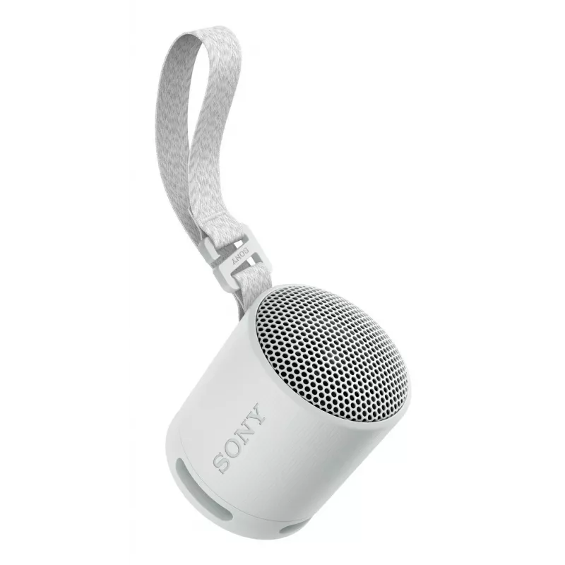 Sony SRS-XB100 – belaidis Bluetooth garsiakalbis, nešiojamas, atsparus vandeniui ir dulkėms IP67, 16 val. baterija, ekologiškas, lauko ir kelionėms, šviesiai pilkas