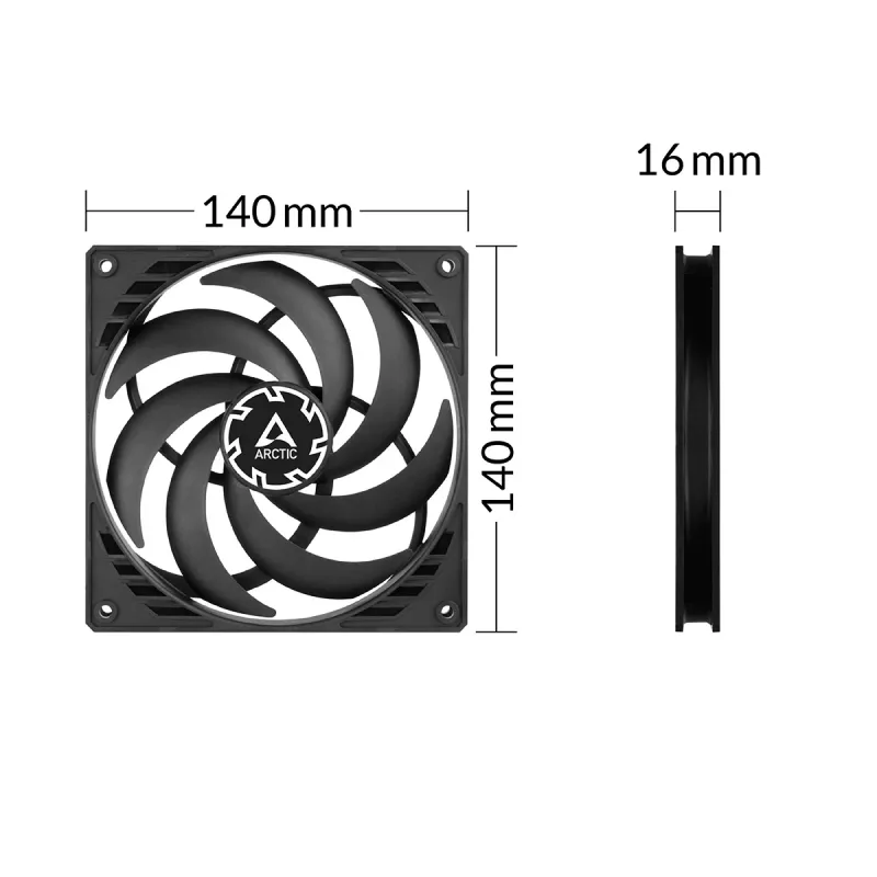 ARCTIC P14 Slim PWM PST slėgiui optimizuotas 140 mm PWM ventiliatorius su integruotu Y kabeliu