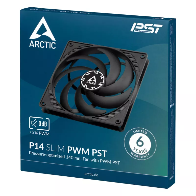 ARCTIC P14 Slim PWM PST slėgiui optimizuotas 140 mm PWM ventiliatorius su integruotu Y kabeliu