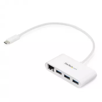 StarTech.com 3 prievadų USB-C šakotuvas su Gigabit Ethernet - USB-C į 3x USB-A - USB 3.0 šakotuvas - baltas