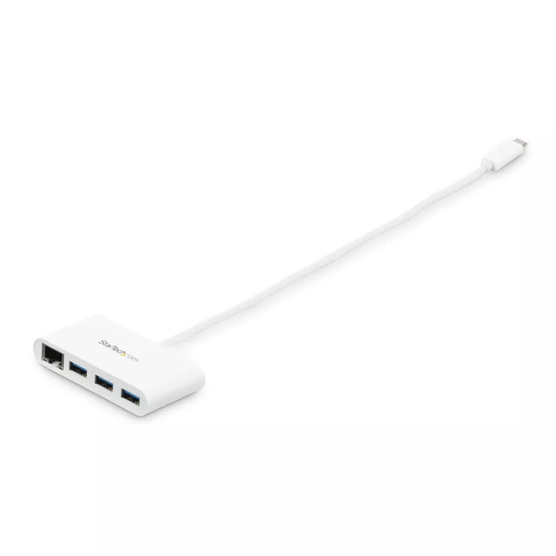 StarTech.com 3 prievadų USB-C šakotuvas su Gigabit Ethernet - USB-C į 3x USB-A - USB 3.0 šakotuvas - baltas