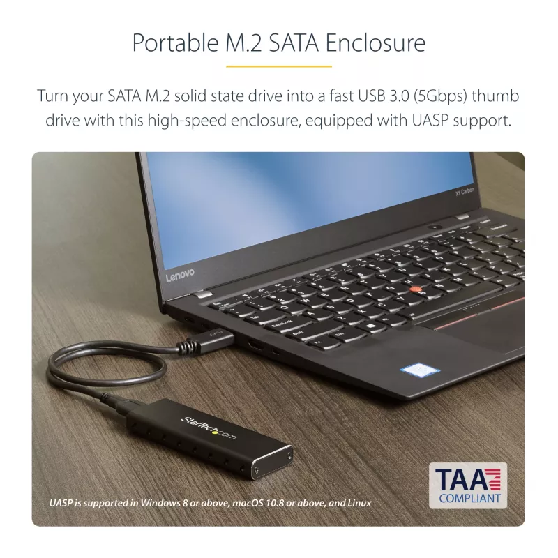 StarTech.com SM2NGFFMBU33 M.2 SSD korpusas M.2 SATA diskams – USB 3.0 (5Gbps) su UASP