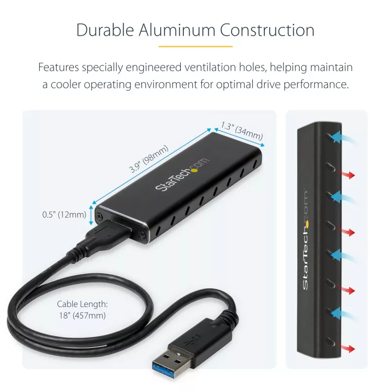 StarTech.com SM2NGFFMBU33 M.2 SSD korpusas M.2 SATA diskams – USB 3.0 (5Gbps) su UASP