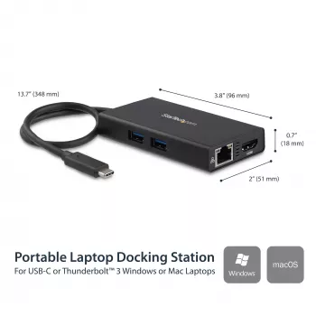 StarTech.com USB-C kelių prievadų adapteris – USB-C kelioninis dokas su 4K HDMI, 60W PD, GbE, 2x USB-A 3.0 – nešiojamas mini USB-C dokas nešiojamam kompiuteriui