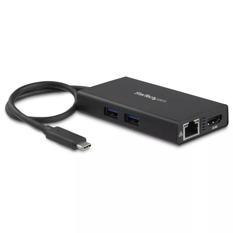StarTech.com USB-C kelių prievadų adapteris – USB-C kelioninis dokas su 4K HDMI, 60W PD, GbE, 2x USB-A 3.0 – nešiojamas mini USB-C dokas nešiojamam kompiuteriui
