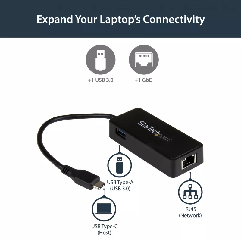 StarTech.com USB-C į Gigabit tinklo adapteris su papildomu USB 3.0 prievadu