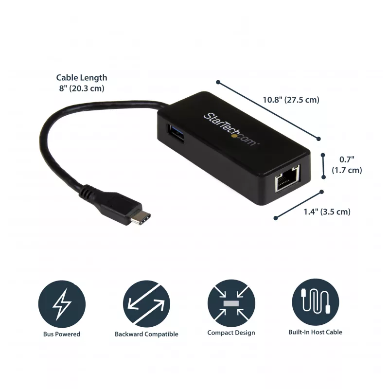 StarTech.com USB-C į Gigabit tinklo adapteris su papildomu USB 3.0 prievadu