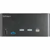 StarTech.com 2 prievadų trijų monitorių DisplayPort KVM jungiklis – 4K 60Hz UHD HDR – stalinis DP 1.2 KVM su 2 prievadų USB 3.0 centru (5Gbps) ir 4x USB 2.0 HID prievadais, garsu, klaviatūros klavišų perjungimu – TAA