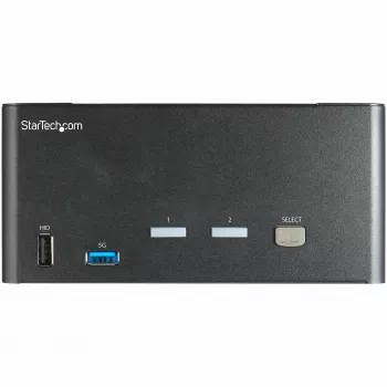 StarTech.com 2 prievadų trijų monitorių DisplayPort KVM jungiklis – 4K 60Hz UHD HDR – stalinis DP 1.2 KVM su 2 prievadų USB 3.0 centru (5Gbps) ir 4x USB 2.0 HID prievadais, garsu, klaviatūros klavišų perjungimu – TAA