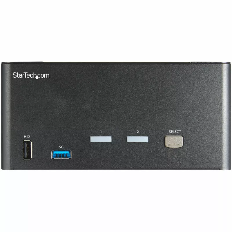 StarTech.com 2 prievadų trijų monitorių DisplayPort KVM jungiklis – 4K 60Hz UHD HDR – stalinis DP 1.2 KVM su 2 prievadų USB 3.0 centru (5Gbps) ir 4x USB 2.0 HID prievadais, garsu, klaviatūros klavišų perjungimu – TAA