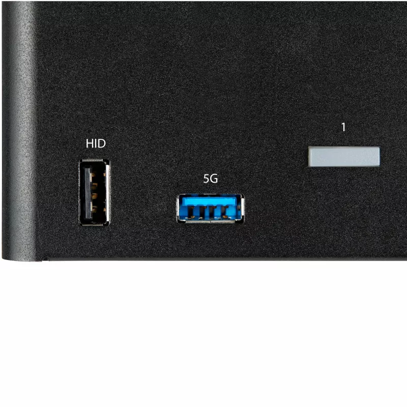 StarTech.com 2 prievadų trijų monitorių DisplayPort KVM jungiklis – 4K 60Hz UHD HDR – stalinis DP 1.2 KVM su 2 prievadų USB 3.0 centru (5Gbps) ir 4x USB 2.0 HID prievadais, garsu, klaviatūros klavišų perjungimu – TAA