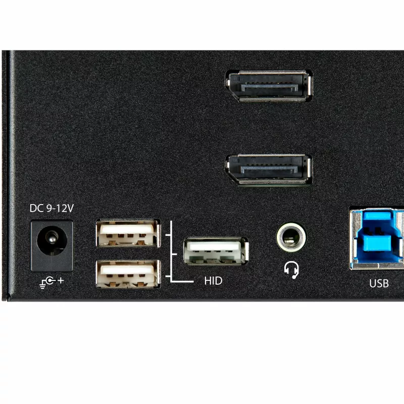 StarTech.com 2 prievadų trijų monitorių DisplayPort KVM jungiklis – 4K 60Hz UHD HDR – stalinis DP 1.2 KVM su 2 prievadų USB 3.0 centru (5Gbps) ir 4x USB 2.0 HID prievadais, garsu, klaviatūros klavišų perjungimu – TAA