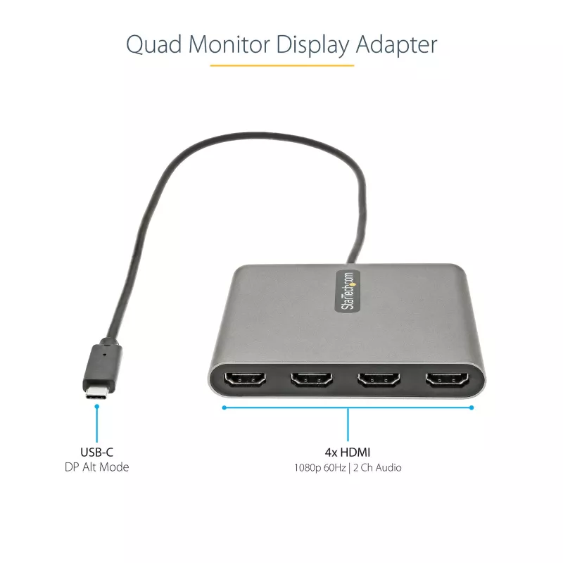 StarTech.com USB-C į 4x HDMI adapteris, USB-C į 4 HDMI monitorių keitiklis, skirtas Windows (nepalaiko macOS/ChromeOS/Linux) - TAA