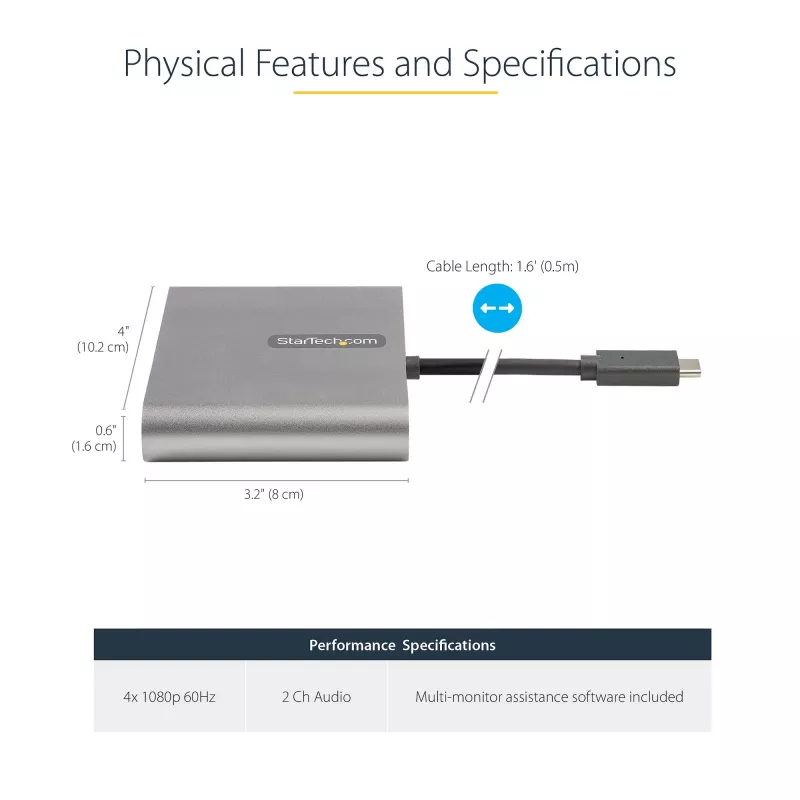 StarTech.com USB-C į 4x HDMI adapteris, USB-C į 4 HDMI monitorių keitiklis, skirtas Windows (nepalaiko macOS/ChromeOS/Linux) - TAA