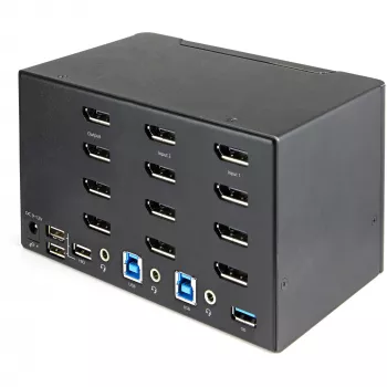 StarTech.com 2 prievadų keturių monitorių DisplayPort KVM jungiklis – 4K 60Hz UHD HDR – stalinis 4K DP 1.2 KVM su 2 prievadų USB 3.0 šakotuvu (5Gbps) ir 4x USB 2.0 HID prievadais, garsu – perjungimas klavišais – TAA