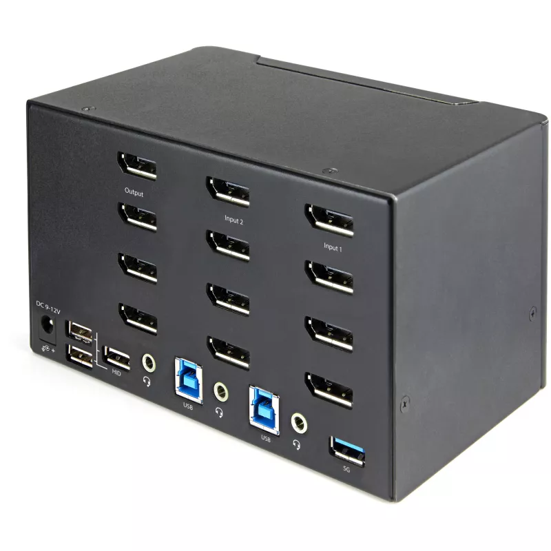 StarTech.com 2 prievadų keturių monitorių DisplayPort KVM jungiklis – 4K 60Hz UHD HDR – stalinis 4K DP 1.2 KVM su 2 prievadų USB 3.0 šakotuvu (5Gbps) ir 4x USB 2.0 HID prievadais, garsu – perjungimas klavišais – TAA