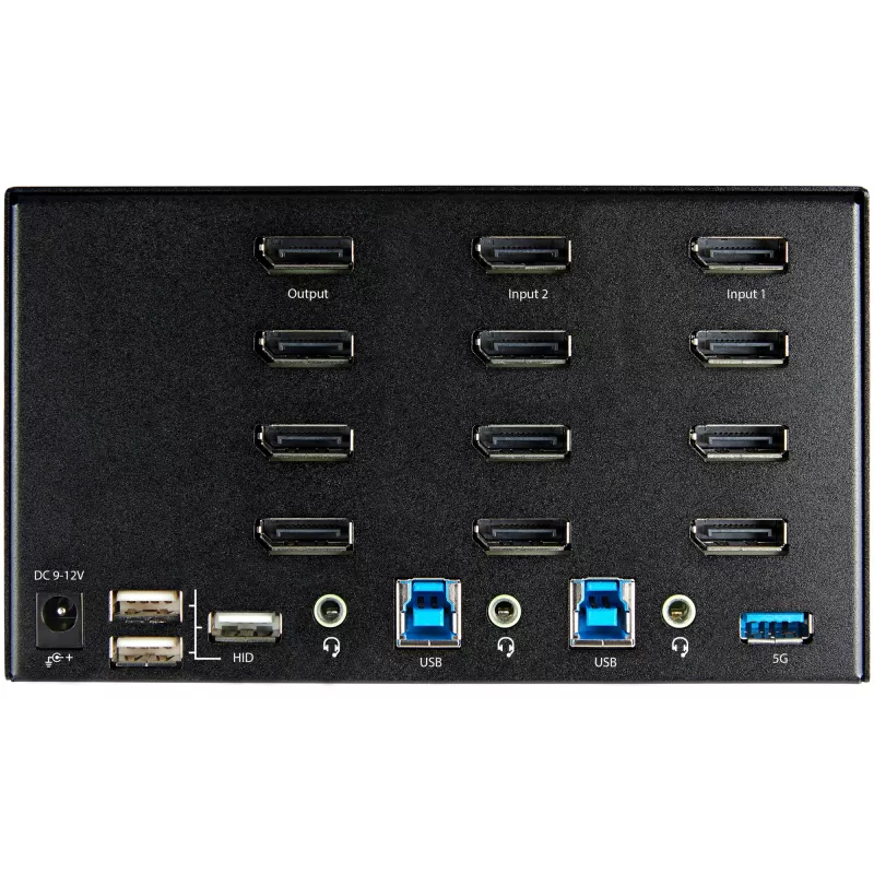 StarTech.com 2 prievadų keturių monitorių DisplayPort KVM jungiklis – 4K 60Hz UHD HDR – stalinis 4K DP 1.2 KVM su 2 prievadų USB 3.0 šakotuvu (5Gbps) ir 4x USB 2.0 HID prievadais, garsu – perjungimas klavišais – TAA