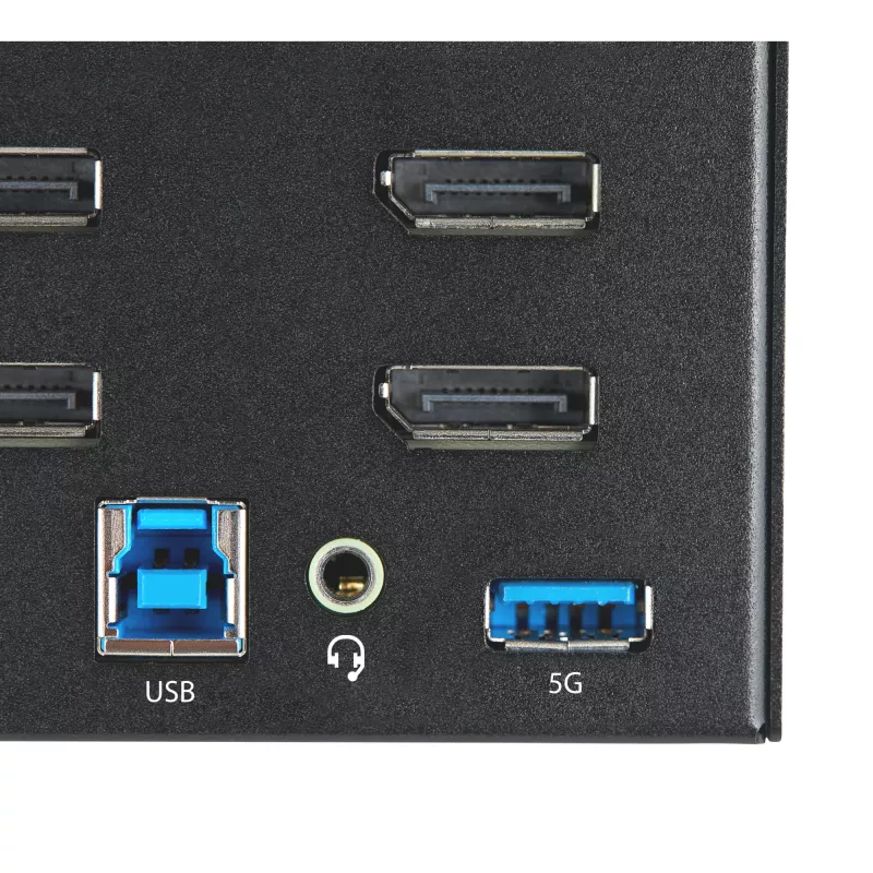 StarTech.com 2 prievadų keturių monitorių DisplayPort KVM jungiklis – 4K 60Hz UHD HDR – stalinis 4K DP 1.2 KVM su 2 prievadų USB 3.0 šakotuvu (5Gbps) ir 4x USB 2.0 HID prievadais, garsu – perjungimas klavišais – TAA
