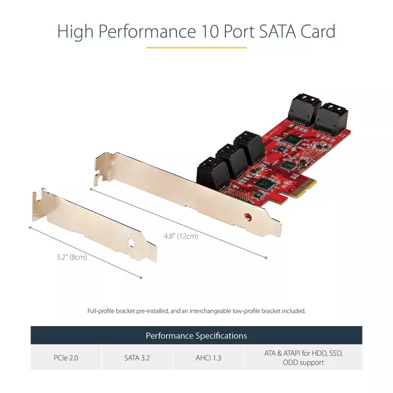 StarTech.com 10 prievadų PCIe SATA III 6Gbps plokštė, ASM1062, ne RAID, žemo/viso profilio