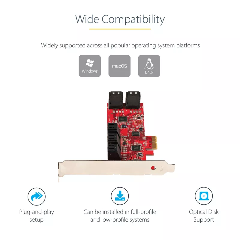 StarTech.com 10 prievadų PCIe SATA III 6Gbps plokštė, ASM1062, ne RAID, žemo/viso profilio