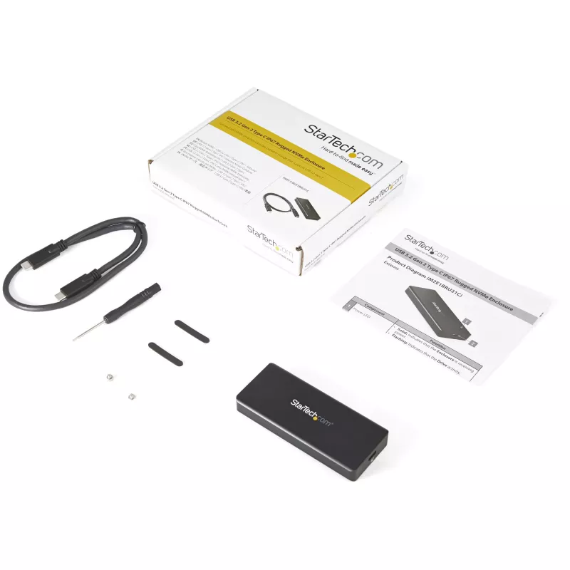 StarTech.com USB-C 10Gbps M.2 NVMe PCIe SSD korpusas - tvirtas aliuminis išorinis M.2 PCIe M-Key dėklas su IP67 - 1GB/s skaitymas/rašymas - palaiko 2230/2242/2260/2280 - suderinamas su TB3 - Mac/PC