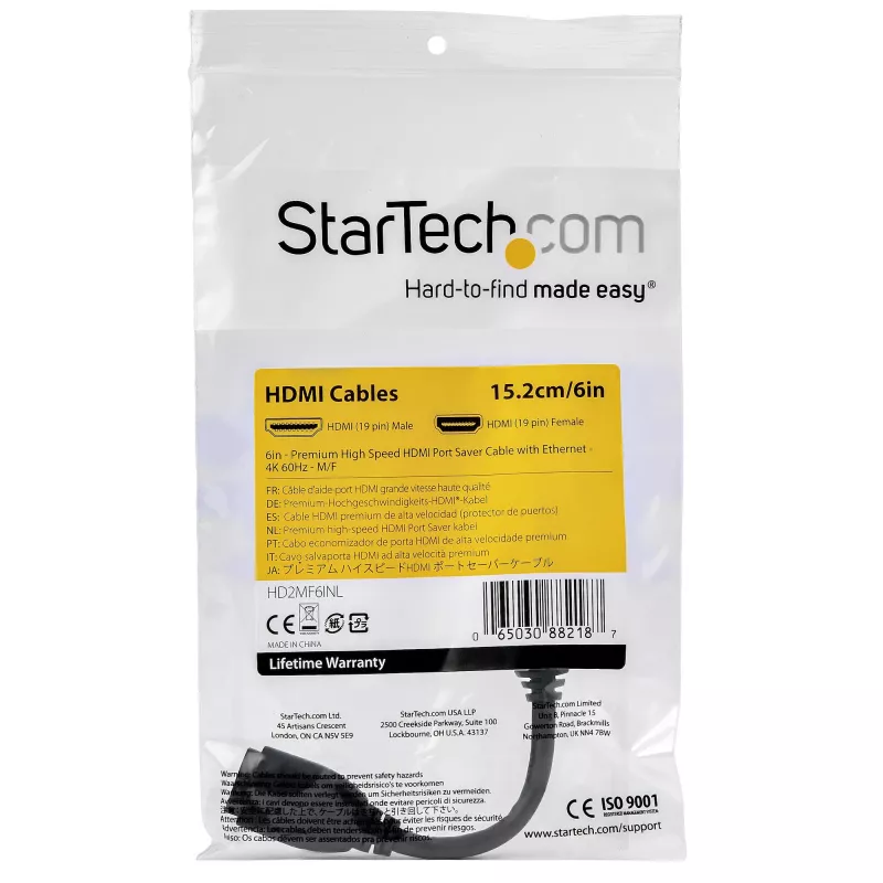 StarTech.com 15 cm HDMI prailginimo kabelis – HDMI 2.0, 4K 60Hz, vyriška–moteriška jungtis