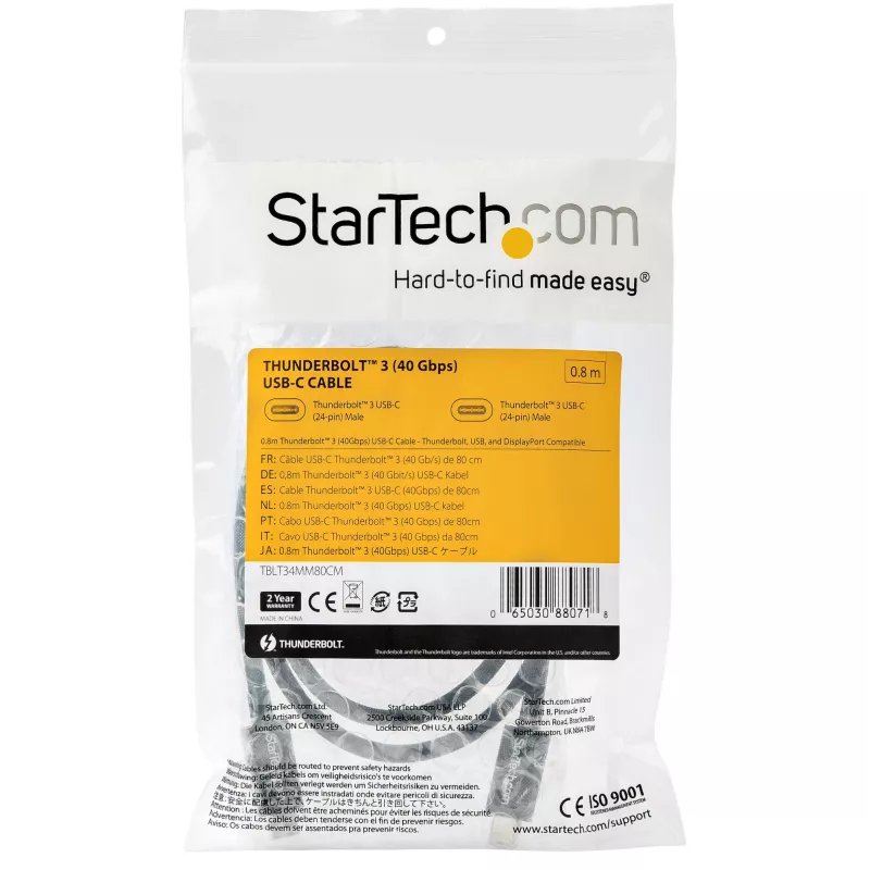 StarTech.com 0,8 m Thunderbolt 3 – Thunderbolt 3 laidas, 40Gbps