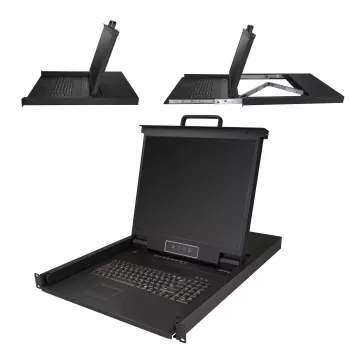 StarTech.com 8 prievadų stelažinis KVM konsolė su 6 pėdų kabeliais – integruotas KVM jungiklis su 19 colių LCD monitoriumi – pilnai įrengtas 1U LCD KVM stalčius – OSD KVM – patvarus 50 000 MTBF – USB + VGA palaikymas