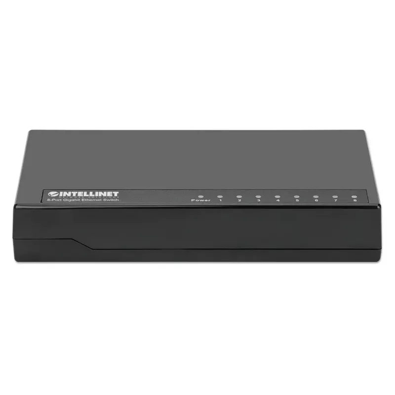 Intellinet 8 prievadų Gigabit Ethernet tinklo jungiklis, stalinis, plastikinis, IEEE 802.3az, juodas