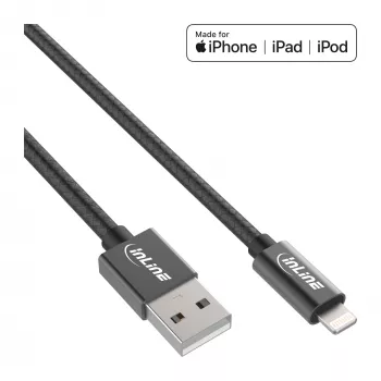 InLine Lightning USB laidas, iPad, iPhone, iPod, juodas/alu, 1 m, MFi sertifikuotas