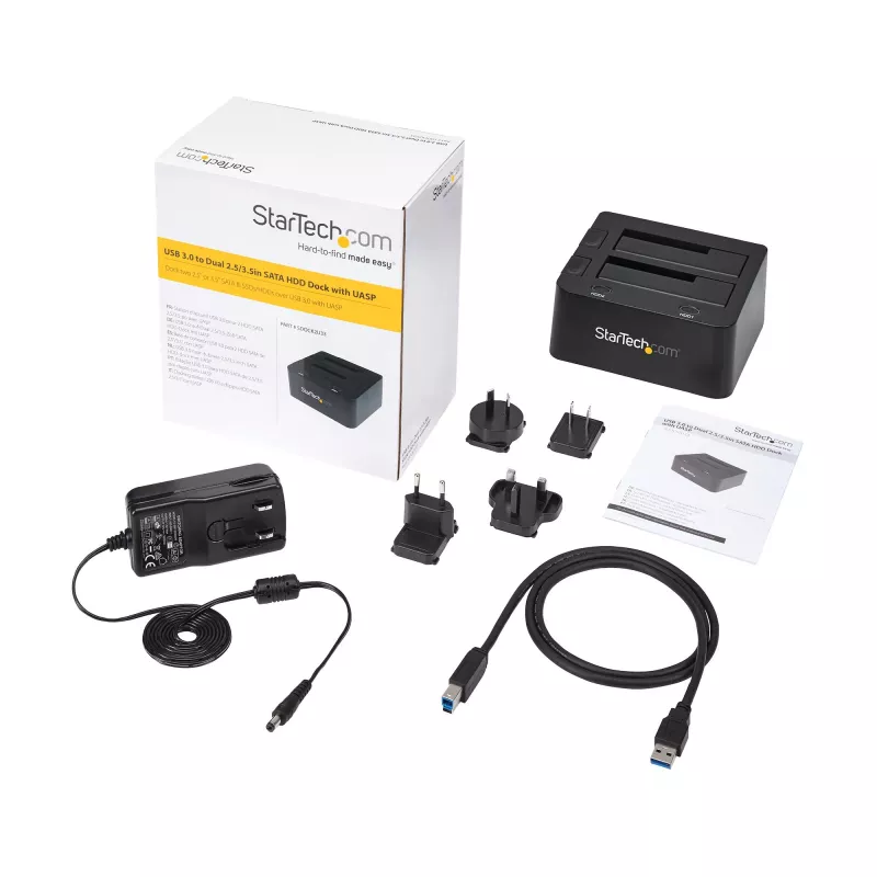 StarTech.com SDOCK2U33 Dviejų diskų USB 3.0 į SATA kietojo disko dokas, išorinis 2,5/3,5 colio SATA I/II/III SSD/HDD dokas su karšto keitimo funkcija