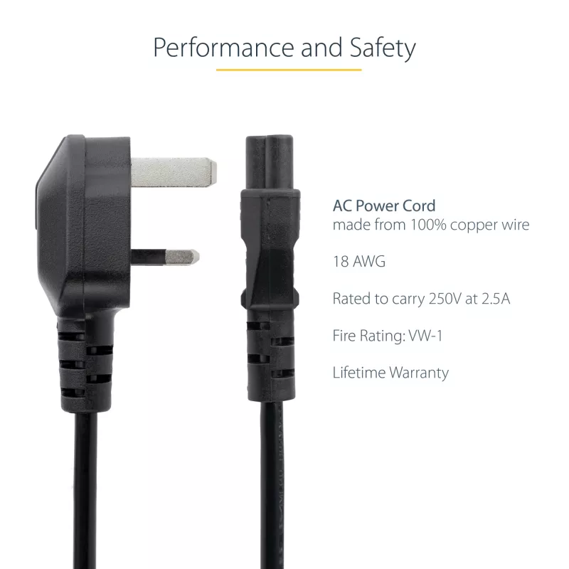 StarTech.com 2 m maitinimo laidas nešiojamam kompiuteriui, BS 1363 į C5 (dobilinis lapas), 2,5A 250V, 18AWG