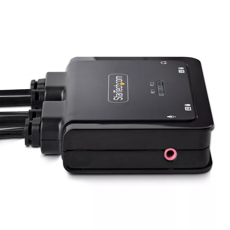 StarTech.com 2 prievadų hibridinis USB-C DisplayPort KVM jungiklis su integruotais kabeliais, 4K 60Hz, nuotolinis mygtukas / klaviatūros klavišai