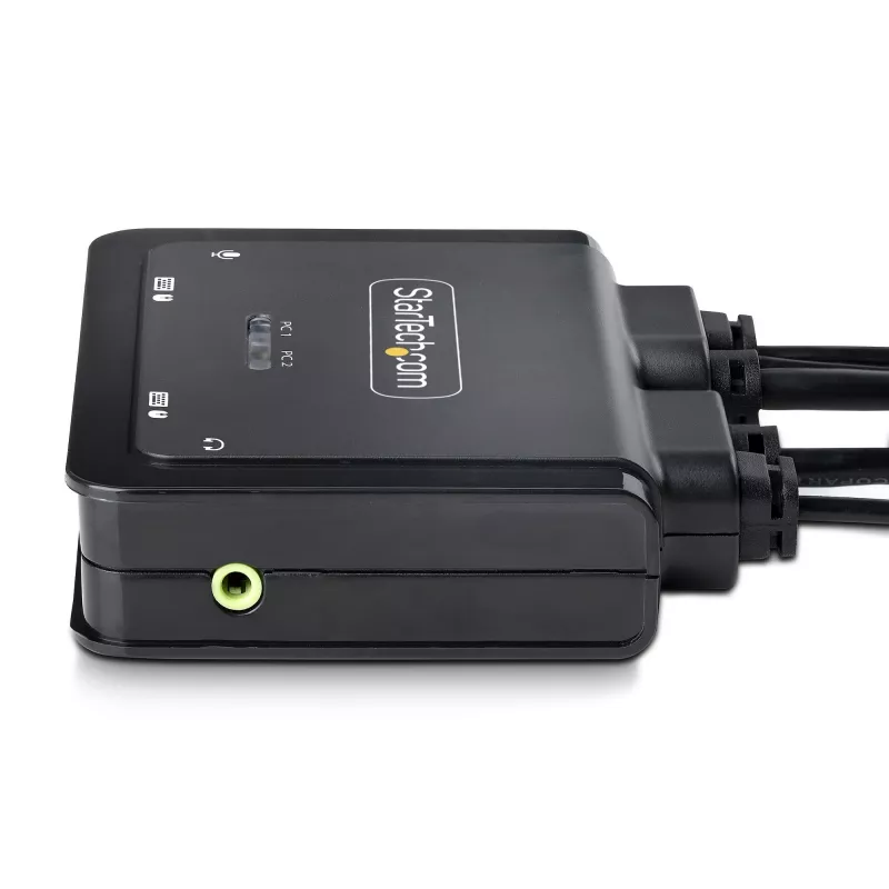 StarTech.com 2 prievadų hibridinis USB-C DisplayPort KVM jungiklis su integruotais kabeliais, 4K 60Hz, nuotolinis mygtukas / klaviatūros klavišai