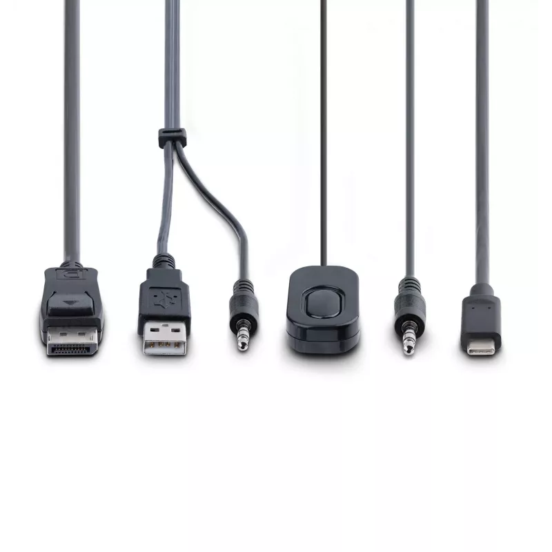 StarTech.com 2 prievadų hibridinis USB-C DisplayPort KVM jungiklis su integruotais kabeliais, 4K 60Hz, nuotolinis mygtukas / klaviatūros klavišai
