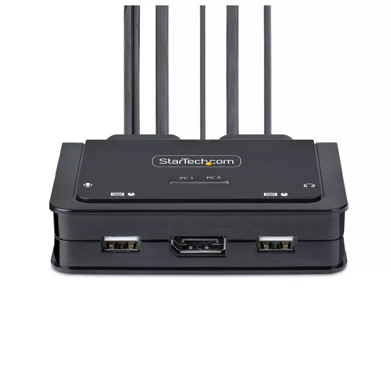 StarTech.com 2 prievadų USB-C KVM jungiklis su DisplayPort, 4K 60Hz, įmontuotais 1,2 m kabeliais, maitinamas iš USB