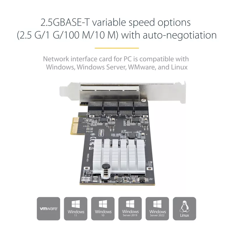 StarTech.com 4 prievadų 2,5 Gbps NBASE-T PCIe tinklo plokštė, Intel I225-V, keturių prievadų kompiuterio tinklo plokštė, kelių gigabitų NIC, PCI Express serverio LAN plokštė, stalinio kompiuterio Ethernet sąsaja
