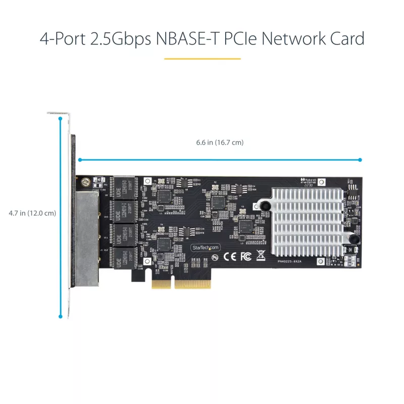 StarTech.com 4 prievadų 2,5 Gbps NBASE-T PCIe tinklo plokštė, Intel I225-V, keturių prievadų kompiuterio tinklo plokštė, kelių gigabitų NIC, PCI Express serverio LAN plokštė, stalinio kompiuterio Ethernet sąsaja