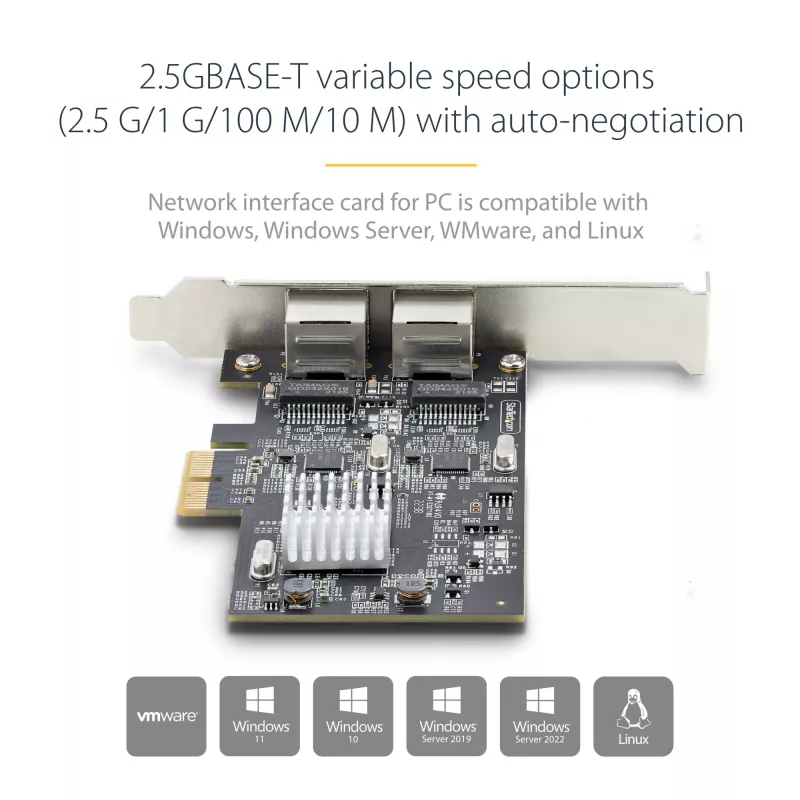 „StarTech.com“ 2 prievadų 2,5 Gbps NBASE-T PCIe tinklo plokštė su Intel I225-V, dviejų prievadų kompiuterio tinklo kortelė, kelių gigabitų NIC, PCI Express serverio LAN kortelė, darbalaukio Ethernet sąsaja