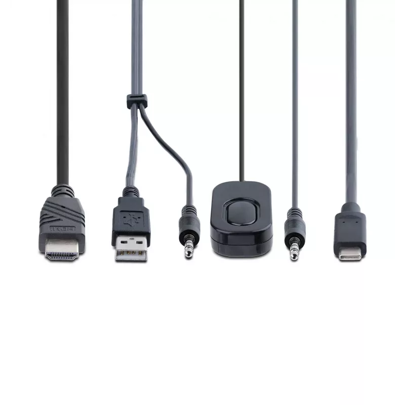 StarTech.com 2 prievadų hibridinis USB-C HDMI KVM jungiklis, 4K 60Hz, kompaktiškas KVM su integruotais 1,8 m USB-A/HDMI/garso ir 1,2 m USB-C laidais, maitinamas iš USB – nuotolinis mygtukas / klaviatūros kombinacijos perjungimas