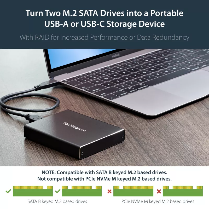 StarTech.com Dvigubo lizdo M.2 SATA SSD korpusas su RAID ir USB 3.1 (10 Gbps)