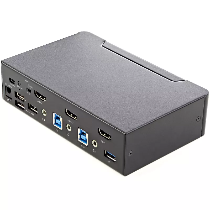 StarTech.com 2 prievadų HDMI KVM jungiklis – vienas monitorius 4K 60Hz Ultra HD HDR – stalinis HDMI 2.0 KVM su 2 prievadų USB 3.0 šakotuvu (5Gbps) ir 4x USB 2.0 HID, garsu, sparčiaisiais klavišais – TAA