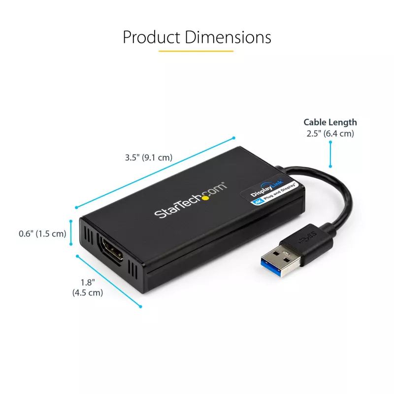 StarTech.com USB 3.0 į HDMI adapteris – 4K 30Hz itin didelė raiška – DisplayLink sertifikuotas – USB Type-A į HDMI monitoriaus adapteris – išorinė vaizdo plokštė – Mac ir Windows