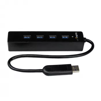 StarTech.com 4 prievadų nešiojamas USB 3.0 šakotuvas su įmontuotu kabeliu - 5Gbps